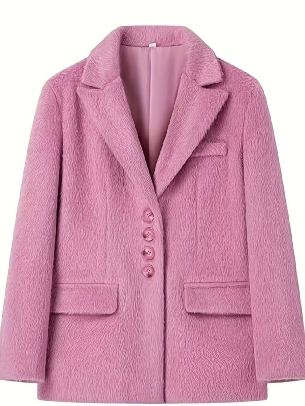 Women's Fashion Collared Plush Coat, Single-Breasted Long Sleeve Elegant Trench - Picture 7 of 8